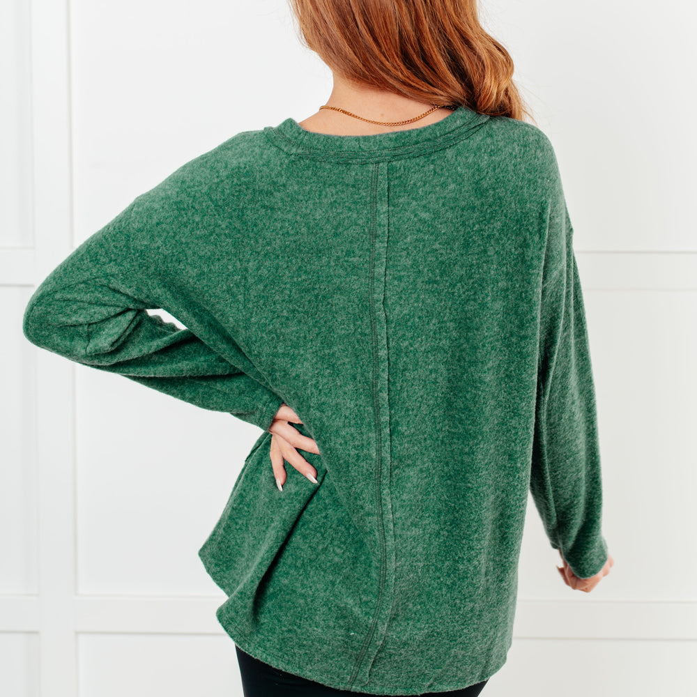 
                      
                        Simple Silhouette Brushed Hacci Sweater in Dark Green
                      
                    