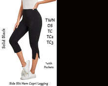  Solid Black Side Slit Hem Capri Leggings with Pockets