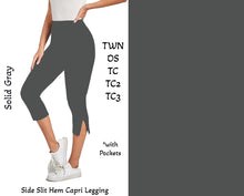  Solid Gray  Side Slit Hem Capri Leggings with Pockets