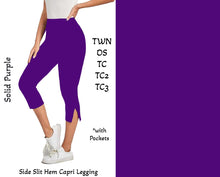  Solid purple Side Slit Hem Capri Leggings with Pockets