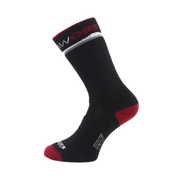 Black lightweight merino wool boot sock with full terry cushioning and vented zones