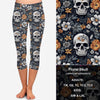 Stitched Floral Skull Leggings & Capris with Pockets