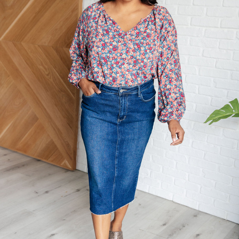 
                      
                        Sunday Brunch Blouse in Denim Floral
                      
                    