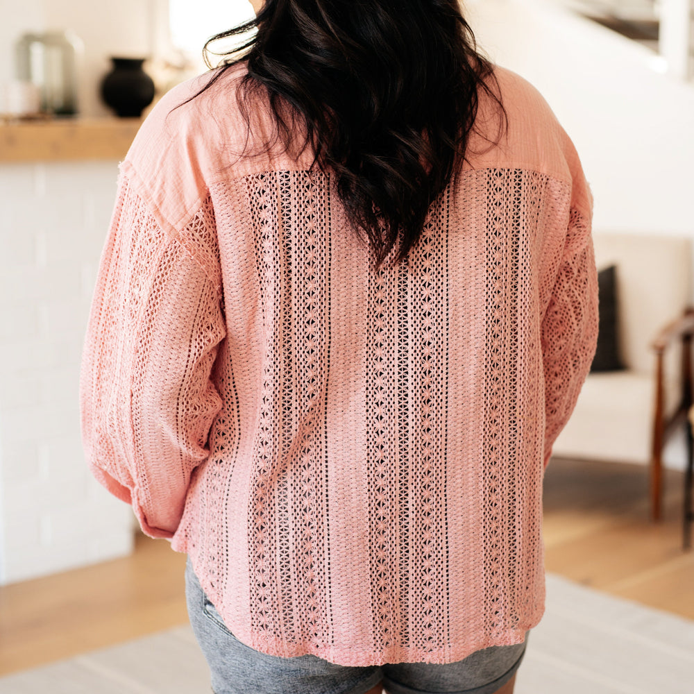 
                      
                        Sweeter Than Nectar Lace Button Down in Rose
                      
                    