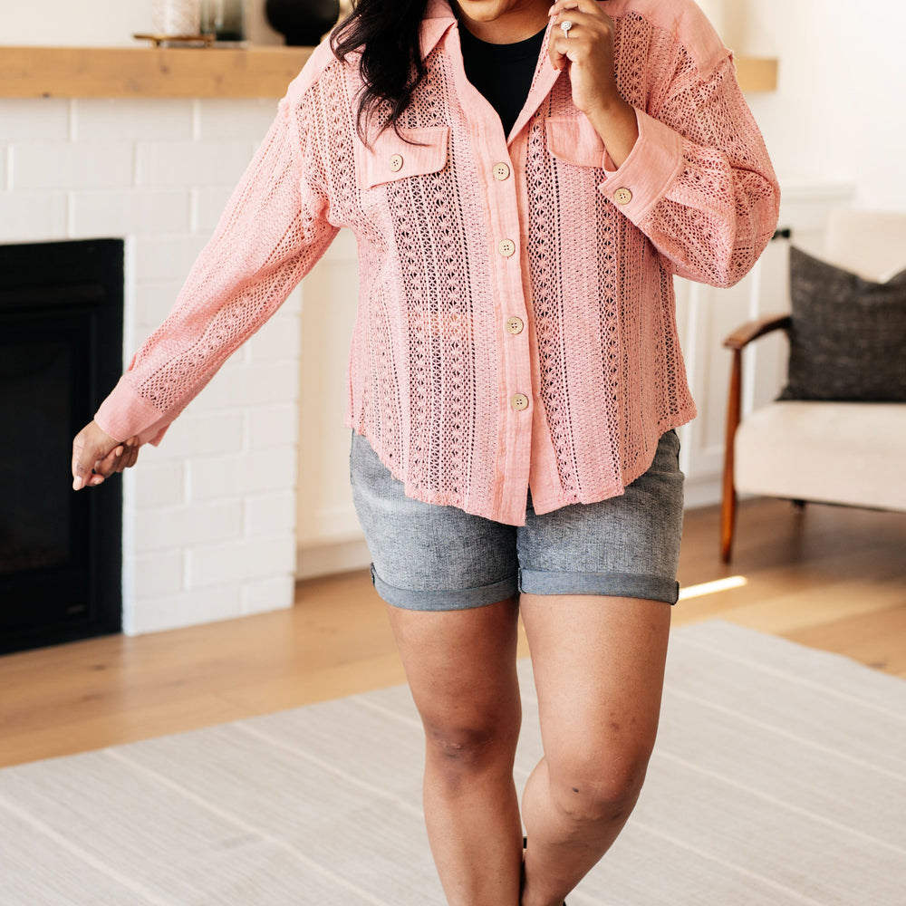 
                      
                        Sweeter Than Nectar Lace Button Down in Rose
                      
                    