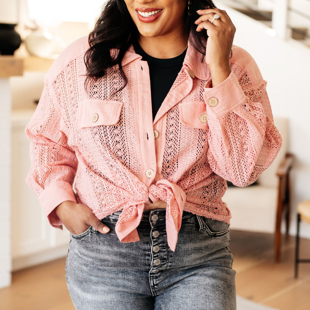 
                      
                        Sweeter Than Nectar Lace Button Down in Rose
                      
                    