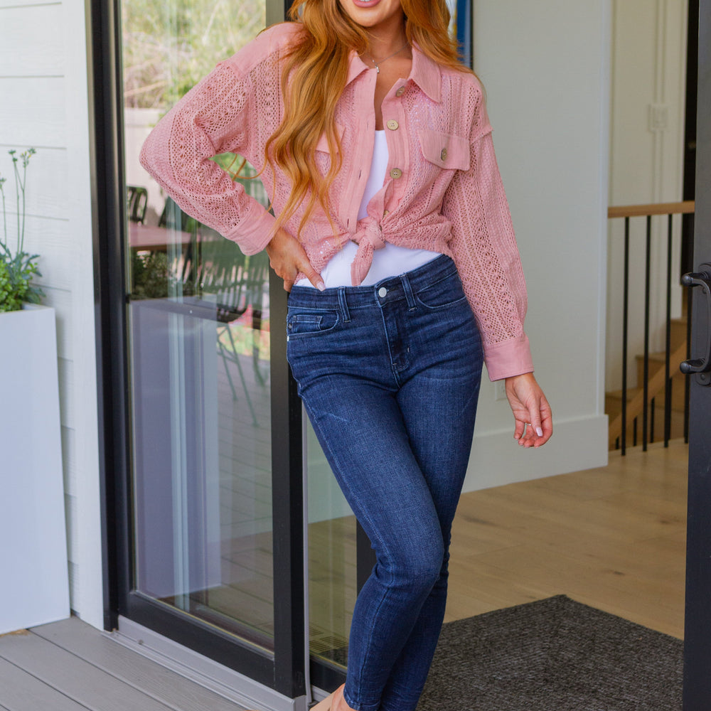 
                      
                        Sweeter Than Nectar Lace Button Down in Rose
                      
                    