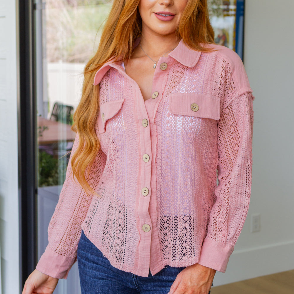 
                      
                        Sweeter Than Nectar Lace Button Down in Rose
                      
                    