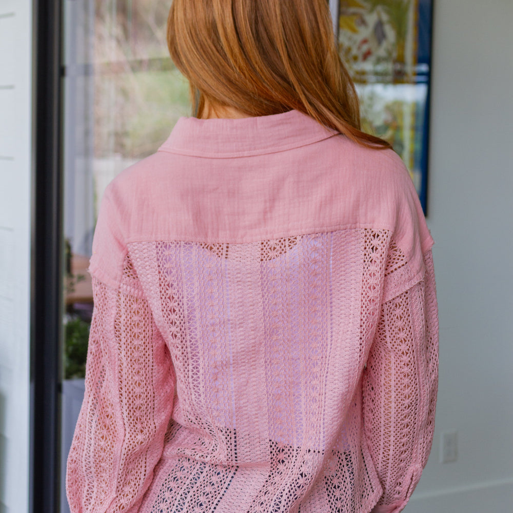 
                      
                        Sweeter Than Nectar Lace Button Down in Rose
                      
                    