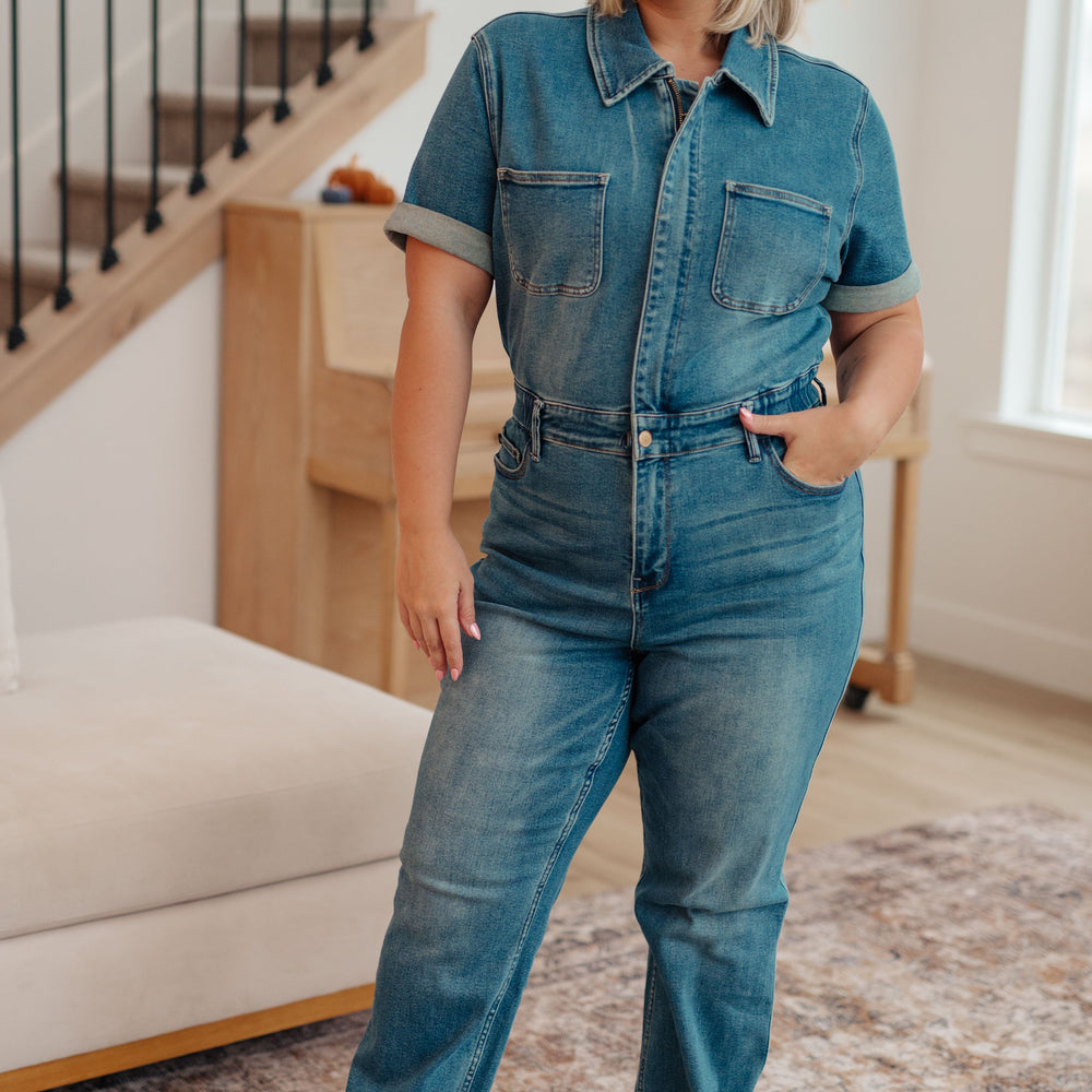 
                      
                        Sylvia Short Sleeve Denim Jumpsuit
                      
                    