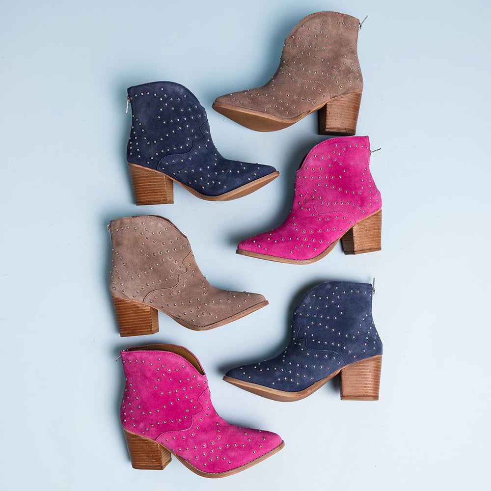 
                      
                        Twilight Studded Heeled Ankle Boot in Denim
                      
                    