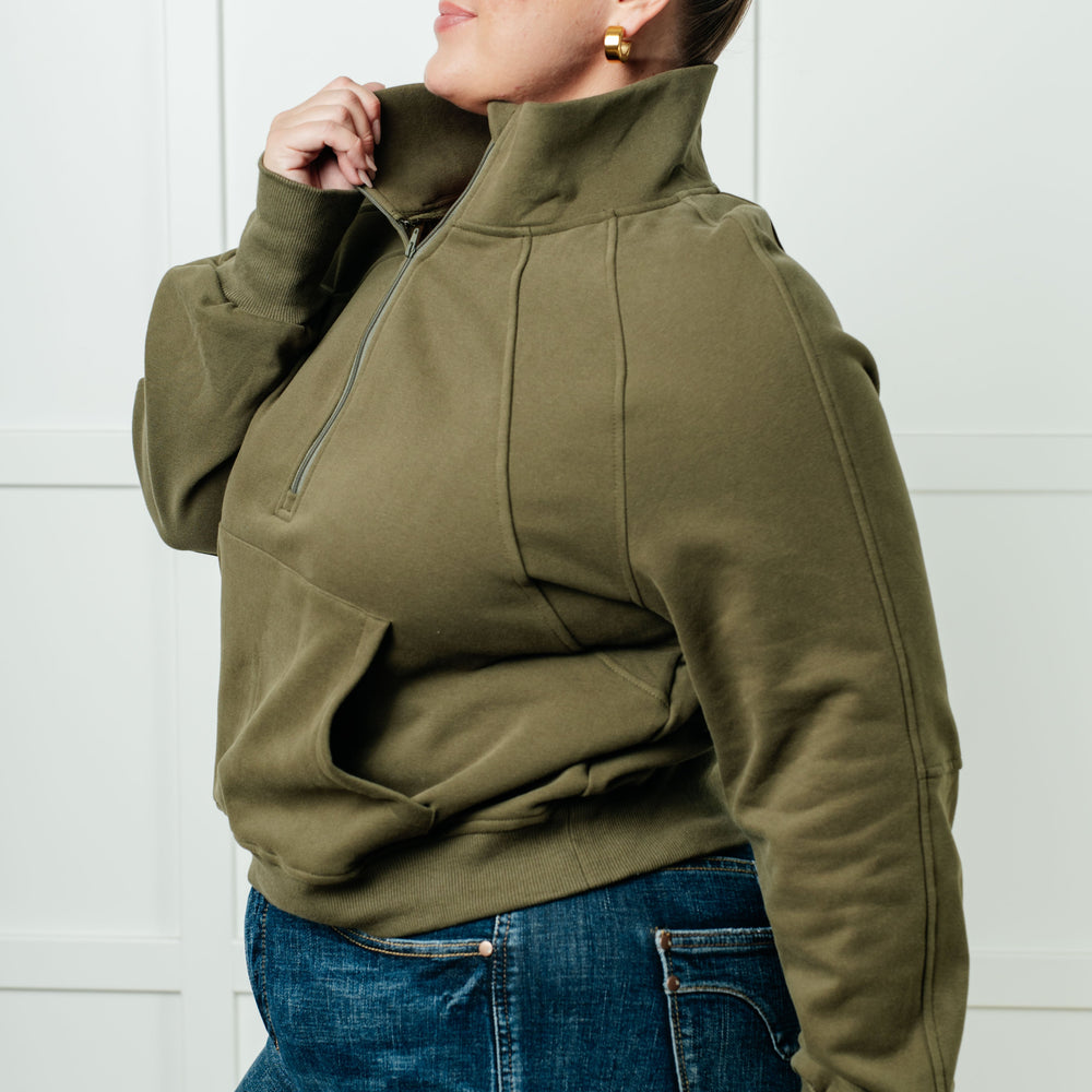 
                      
                        Under Her Spell Half Zip Pullover in Green
                      
                    