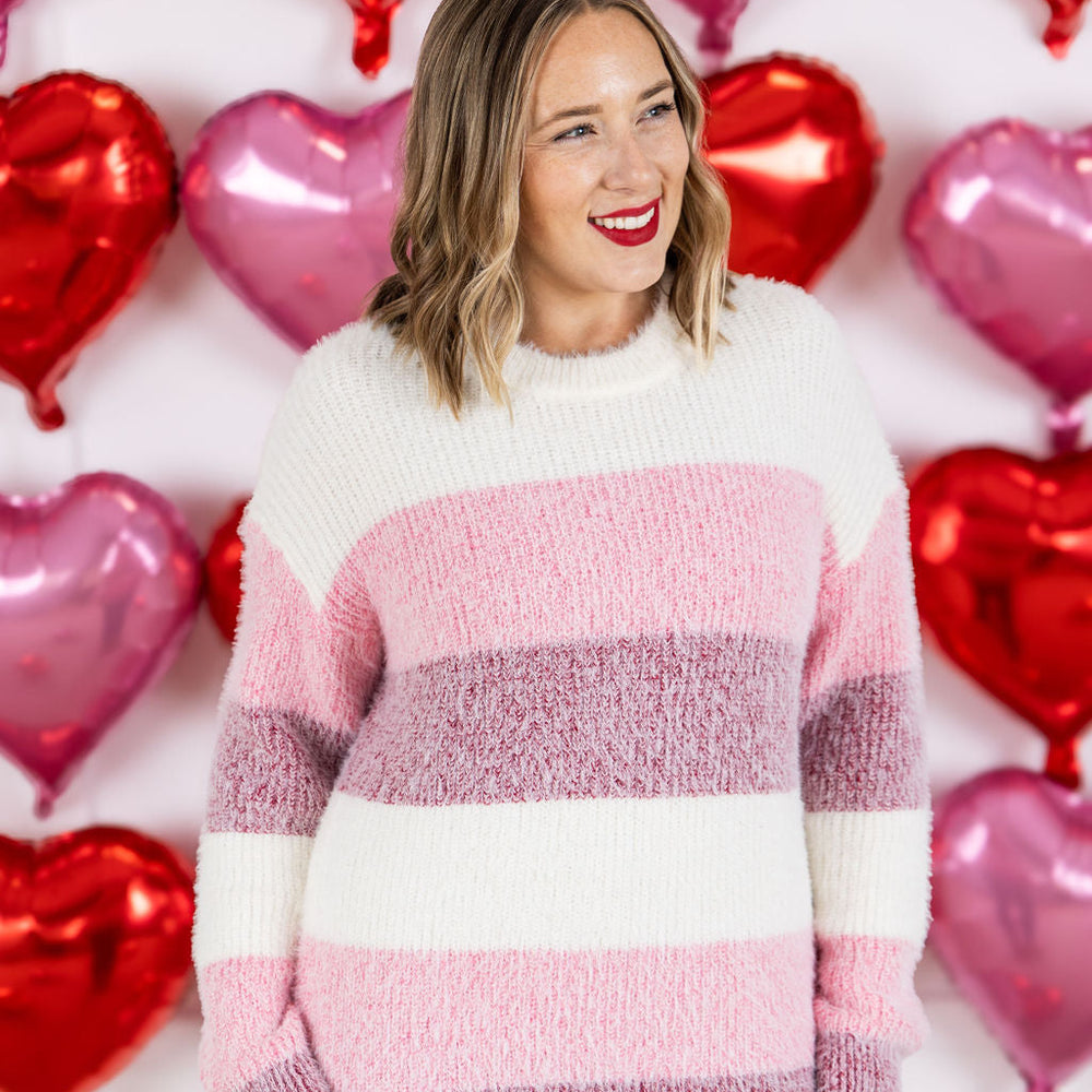 
                      
                        Cozy Block Sweater - VDay Stripes
                      
                    