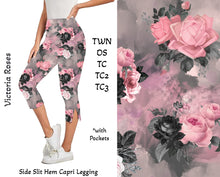  Victoria Roses Side Slit Hem Capri Leggings with Pockets
