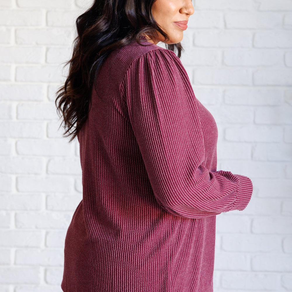 
                      
                        When the Sun Goes Down Mineral Wash Ribbed Knit Top in Wine
                      
                    