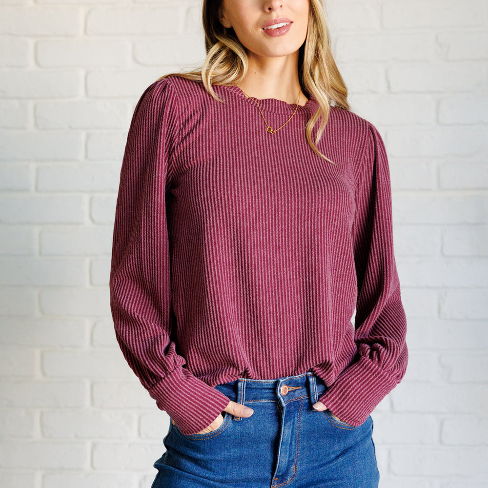 
                      
                        When the Sun Goes Down Mineral Wash Ribbed Knit Top in Wine
                      
                    