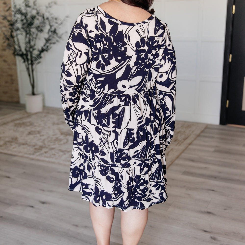 
                      
                        Worthwhile Moment Floral Tiered Dress in Oatmeal and Navy
                      
                    