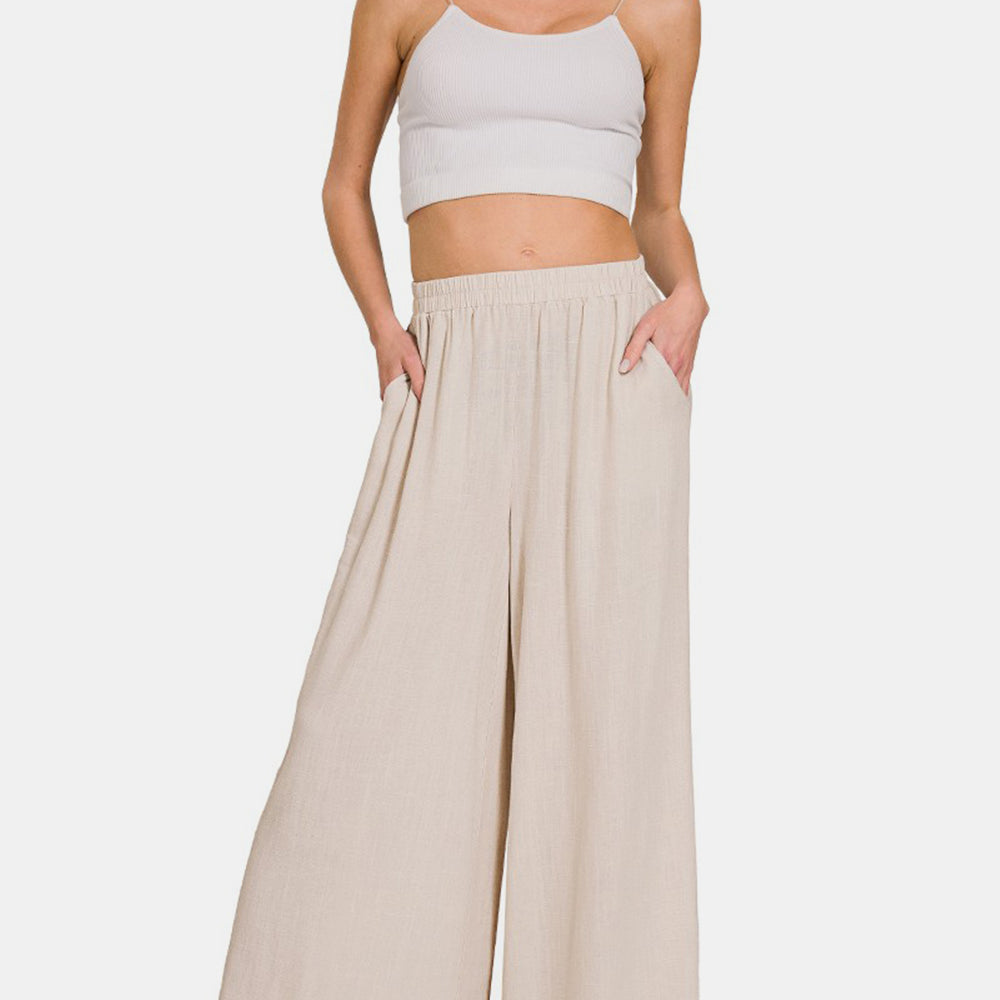 
                      
                        Pleated Linen Blend Wide Leg Pants
                      
                    