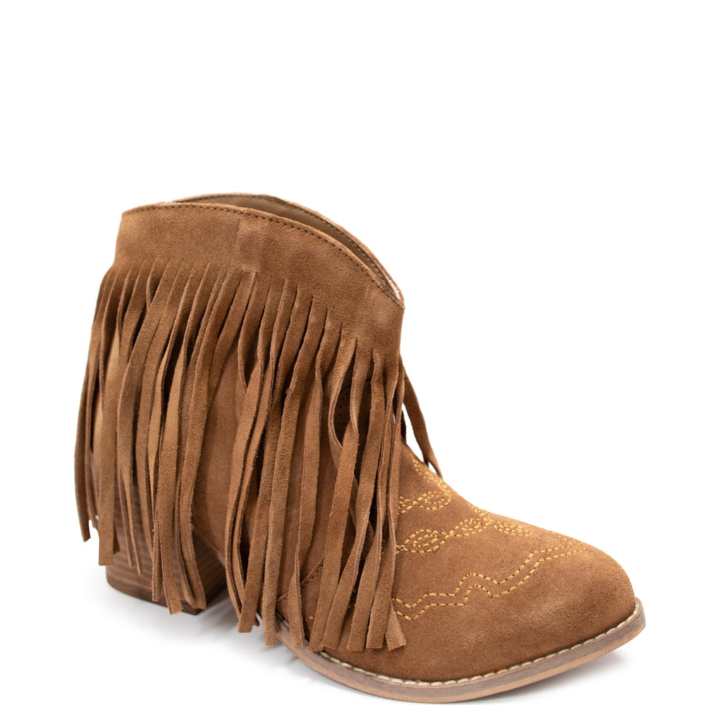 
                      
                        Amos Fringe Ankle Bootie in Tan Suede
                      
                    