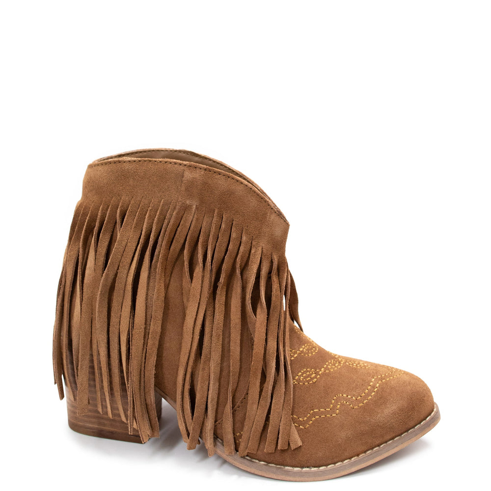 
                      
                        Amos Fringe Ankle Bootie in Tan Suede
                      
                    