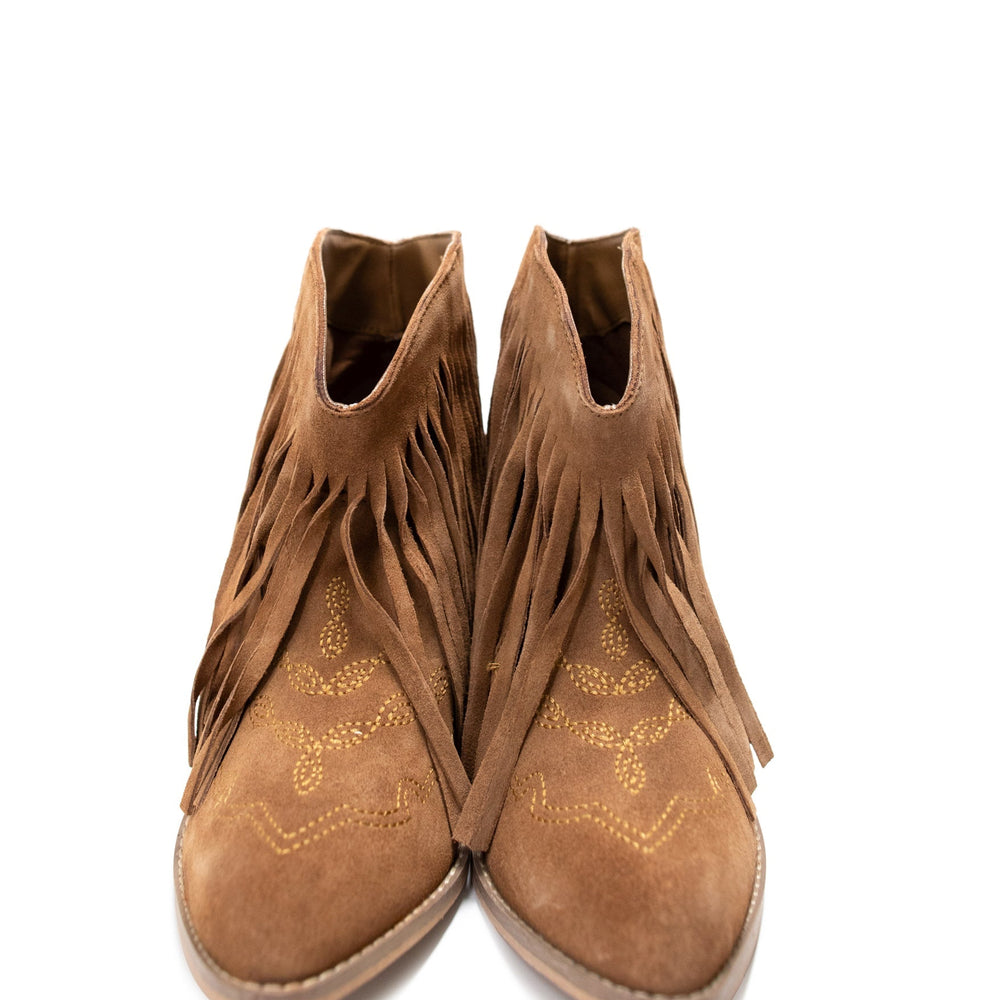 
                      
                        Amos Fringe Ankle Bootie in Tan Suede
                      
                    