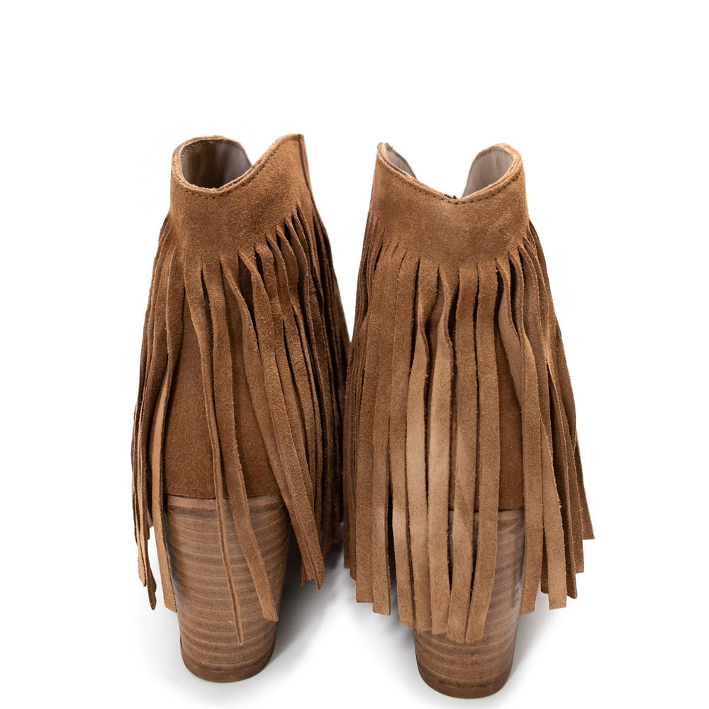 
                      
                        Amos Fringe Ankle Bootie in Tan Suede
                      
                    