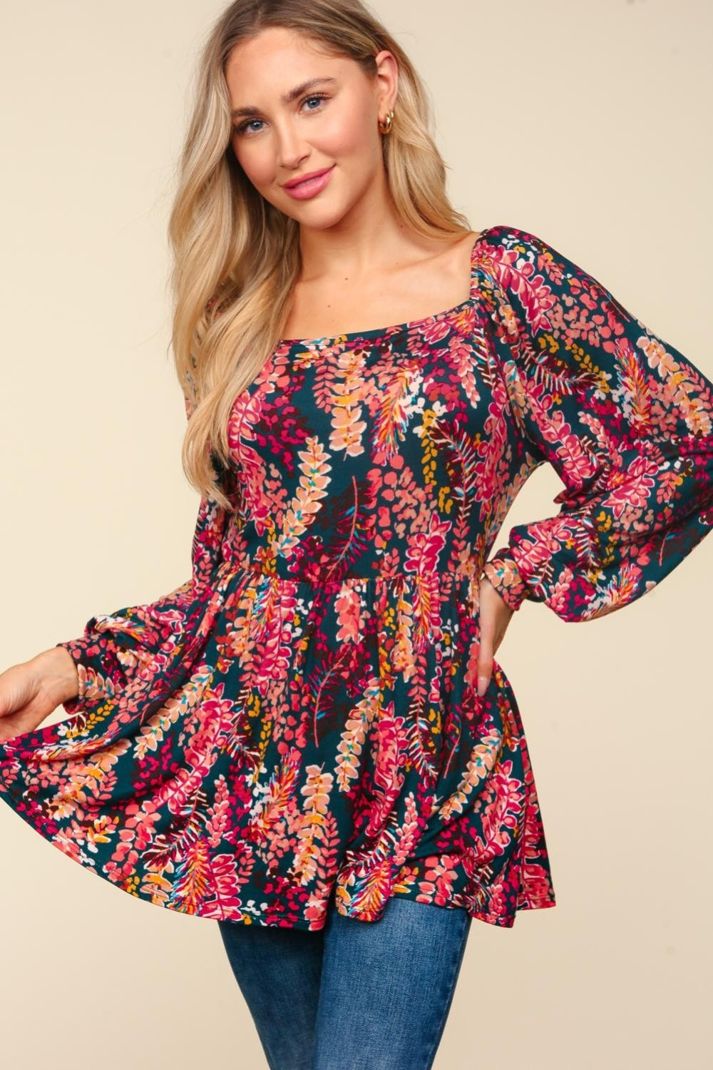 Chic & Blooming: Peplum Floral Square Neck Blouse