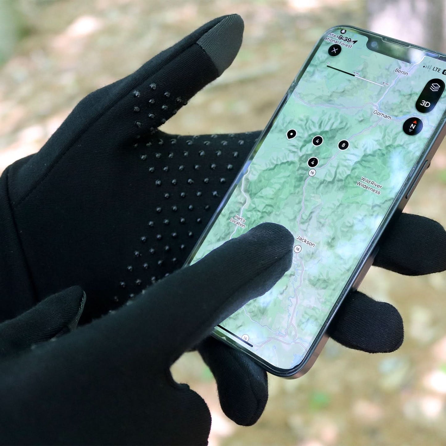  Black 100% merino wool glove liners with silicone grip dots and touchscreen-compatible fingertips