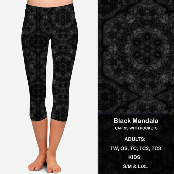 Black Mandala Leggings & Capris with Pockets