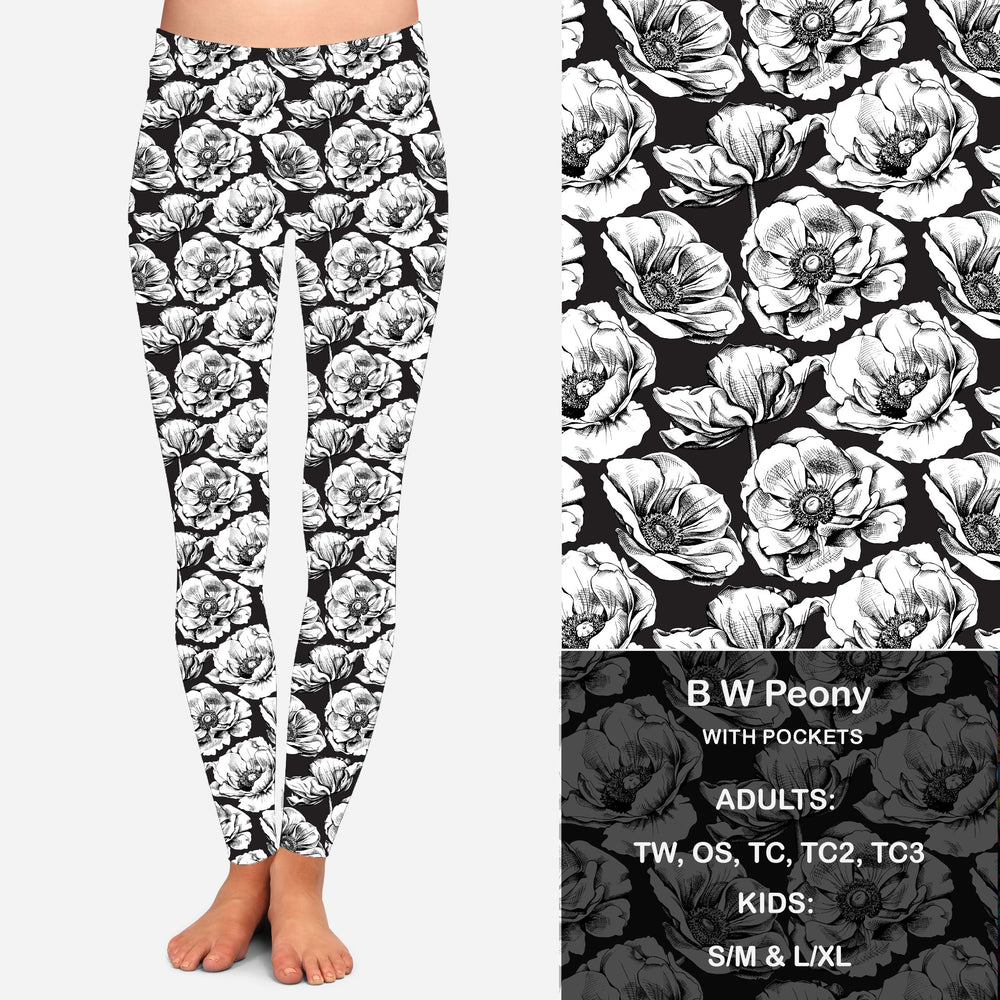 
                      
                        Black and White Peony Leggings with Pockets
                      
                    