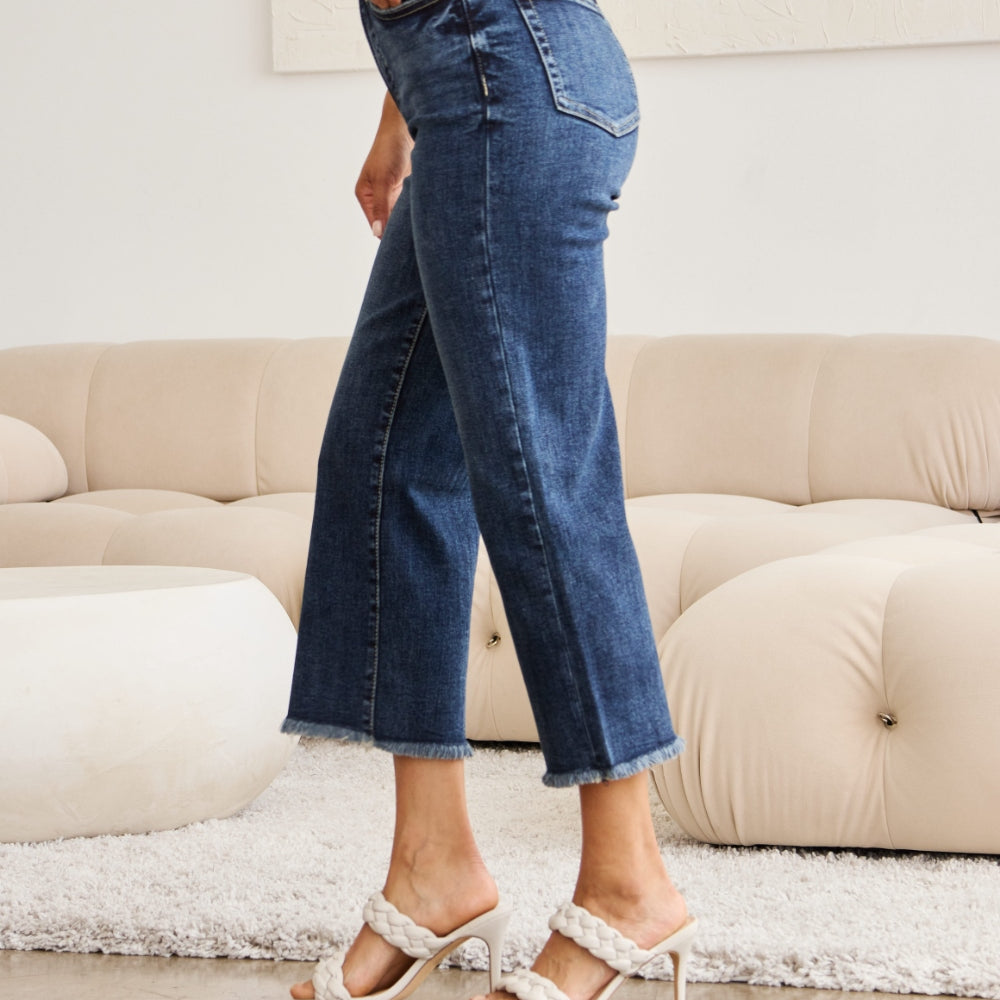 
                      
                        Tummy Control High Waist Raw Hem Jeans
                      
                    