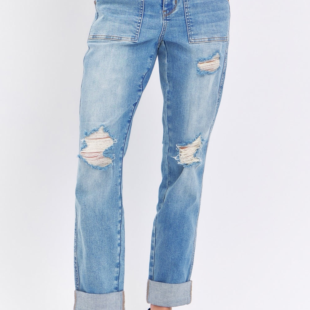 
                      
                        Judy Blue Full Size Distressed Straight Jeans with Patch Pockets
                      
                    