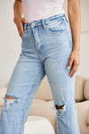 Tummy Control High Waist Raw Hem Distressed Jeans