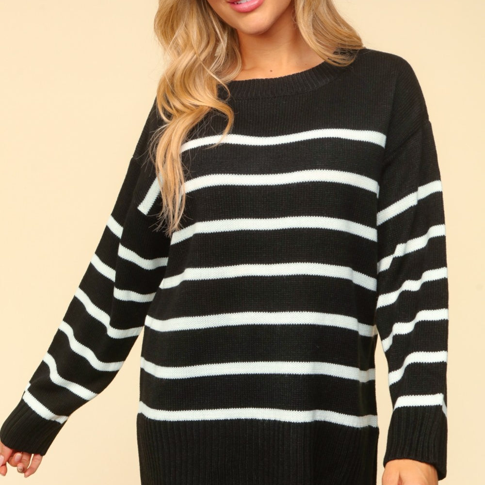 
                      
                        Stripes & Slits: Cozy with a Twist Sweater
                      
                    