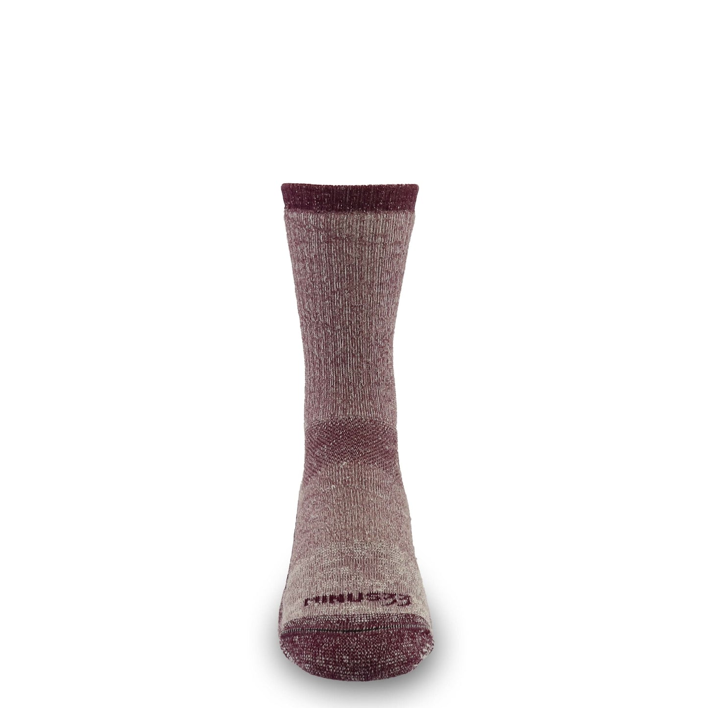 Heavyweight merino wool boot sock in wine heather with reinforced heel and toe