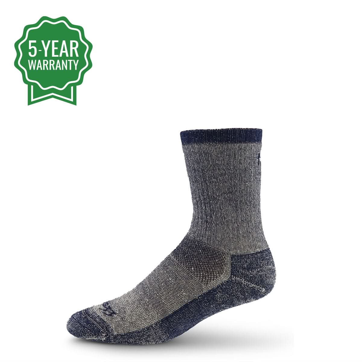  Heavyweight merino wool crew sock in denim heather with full cushioning and reinforced heel and toe