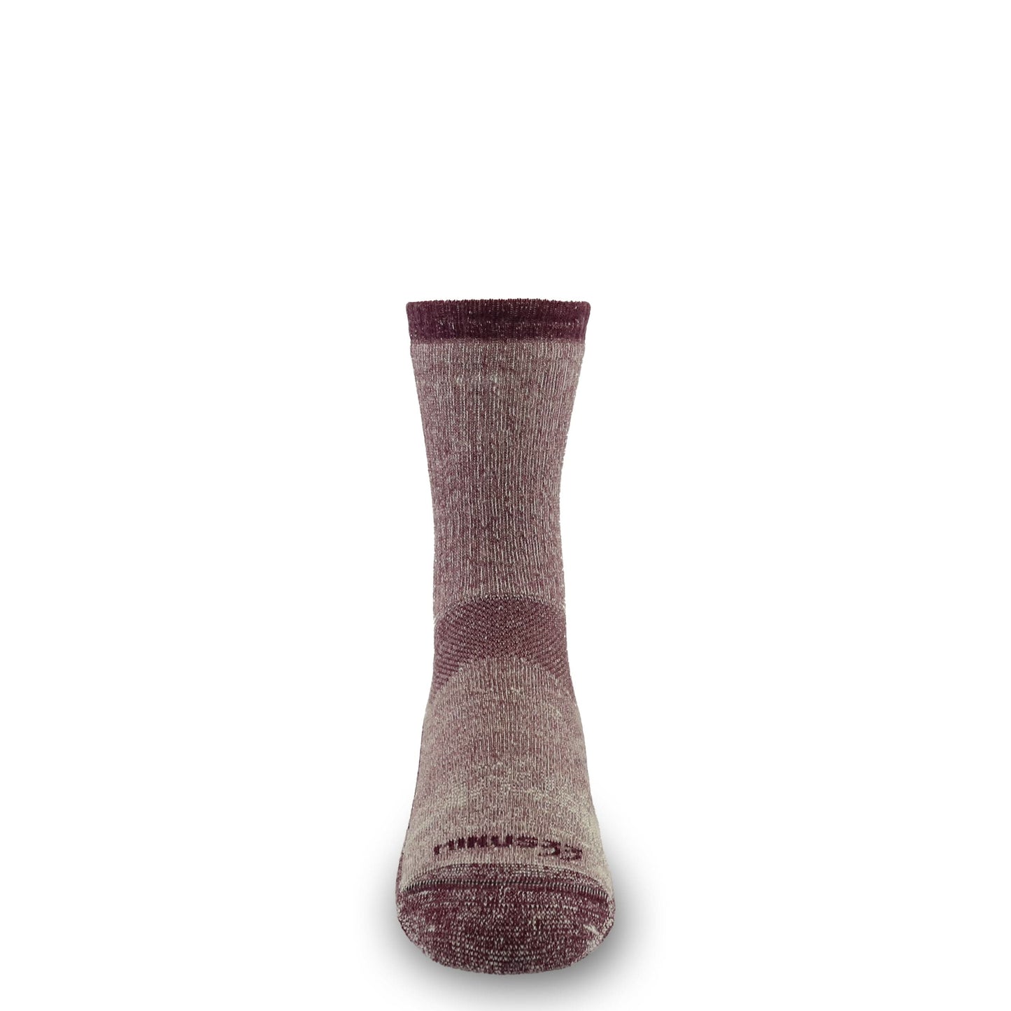 Heavyweight merino wool crew sock in wine heather with reinforced heel and toe