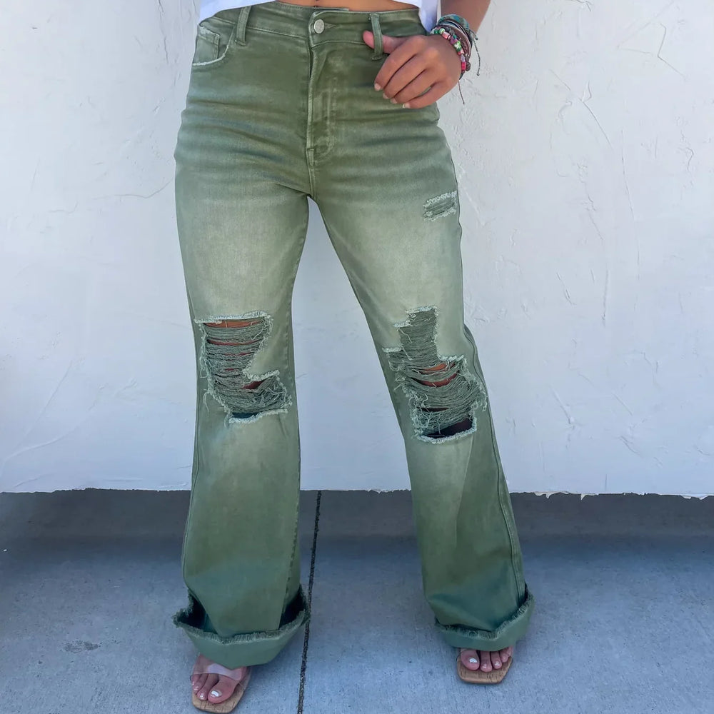 
                      
                        Blakeley Distressed Jeans In Olive and Camel
                      
                    