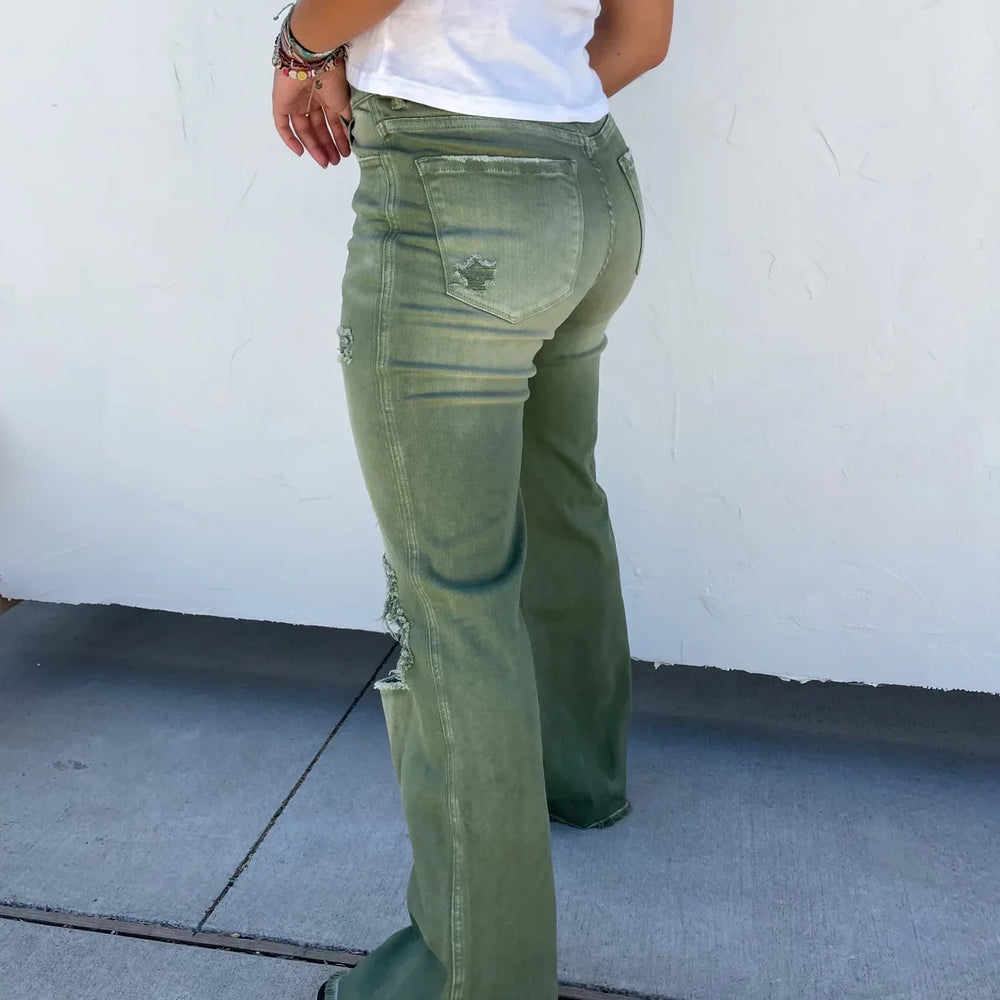 
                      
                        Blakeley Distressed Jeans In Olive and Camel
                      
                    