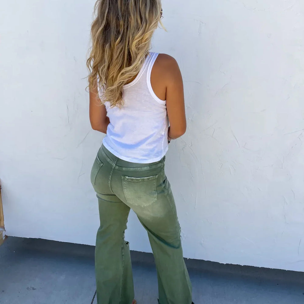 
                      
                        Blakeley Distressed Jeans In Olive and Camel
                      
                    