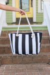 Michelle Mae Rope Handle Beach Bag - Wide Black Stripe