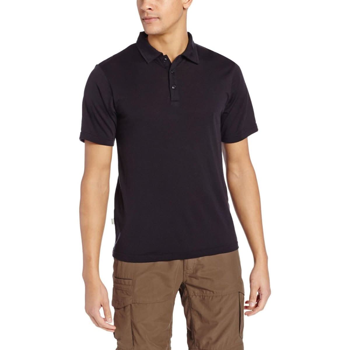 Minus33 Kearsarge Merino Wool Polo in black with three-button collar