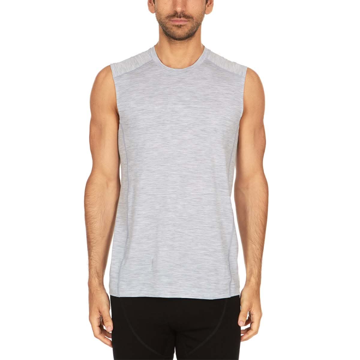 Ash gray men’s merino wool sleeveless workout shirt with crew neck