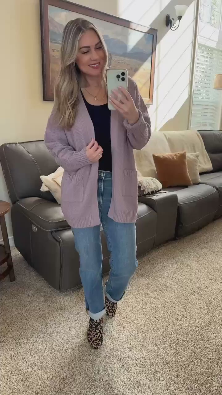 Billie Open Knit Cardigan in Dusty Purple
