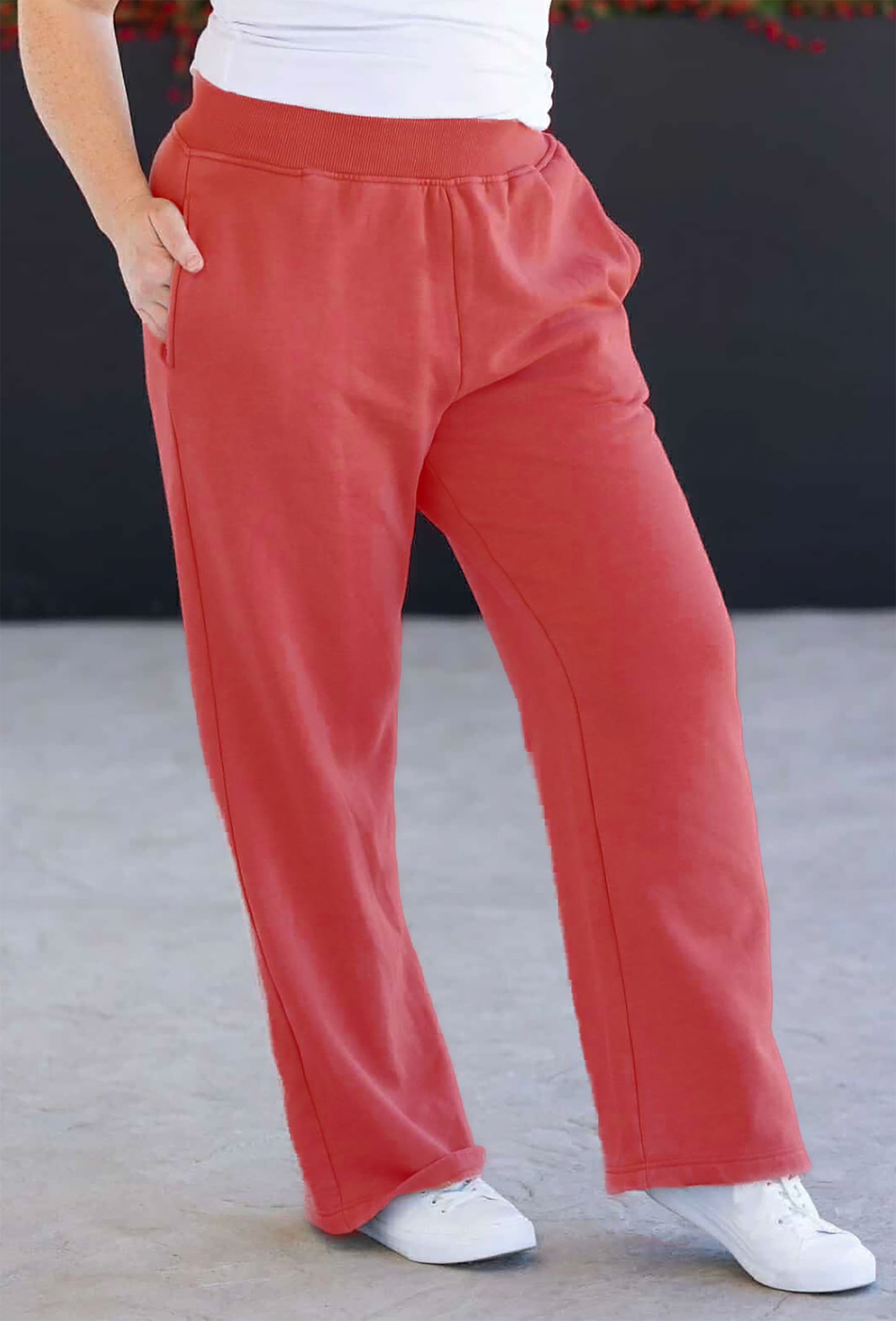 Michelle Mae red wide leg lounge pants with vintage wash and pockets