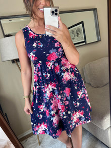  Michelle Mae Kelsey Tank Dress - Navy and Magenta Floral