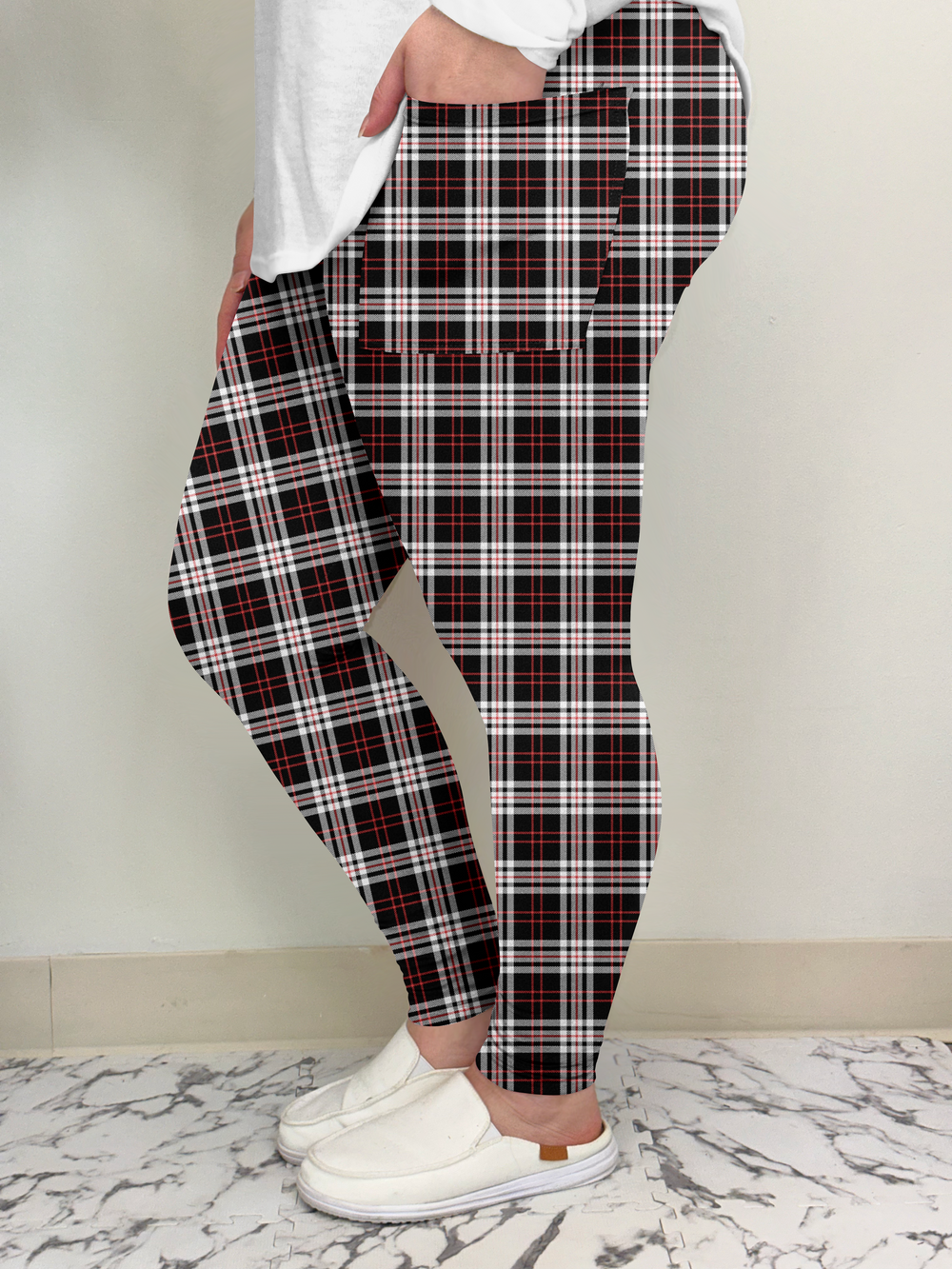 Red Plaid Leggings w/ Pockets