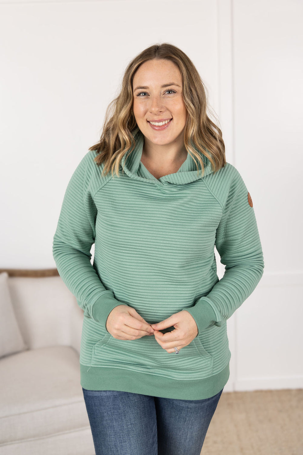 Michelle Mae Tatum Textured Pullover Hoodie in sea green