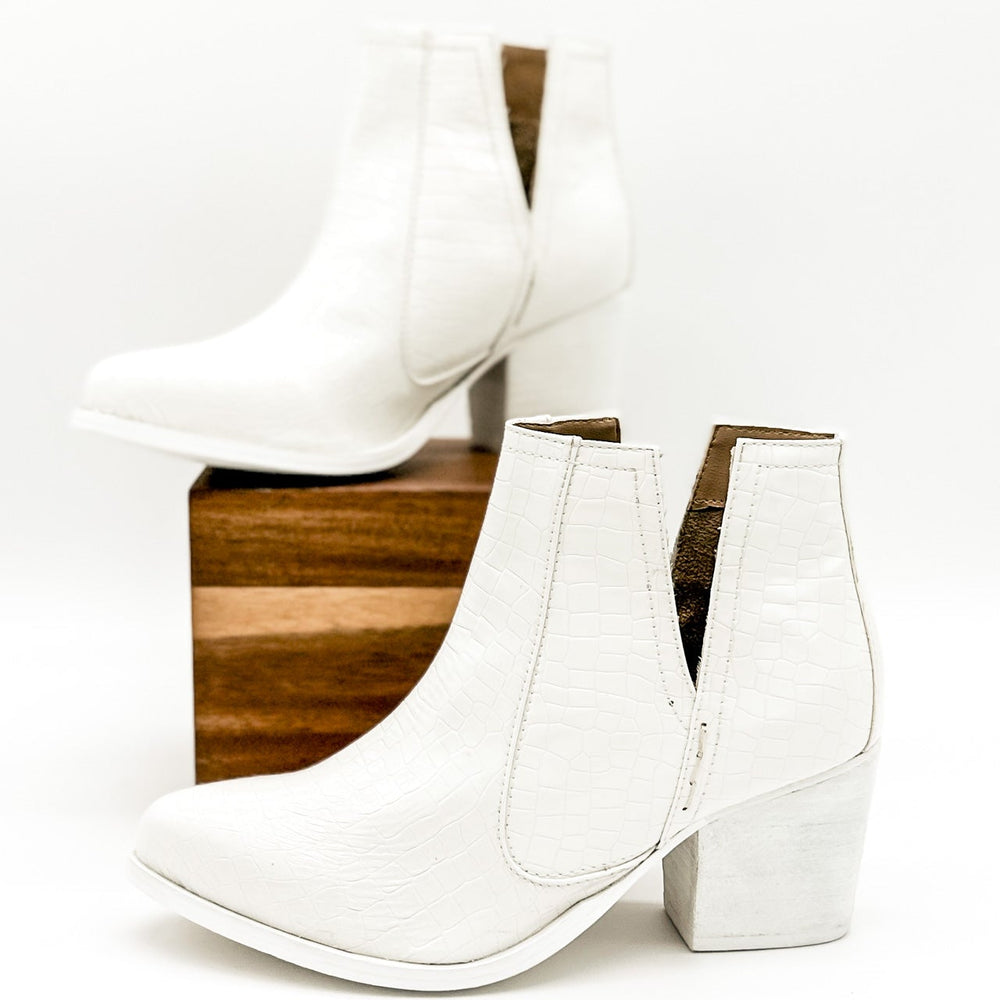 
                      
                        Tarim Bootie in White Croc
                      
                    