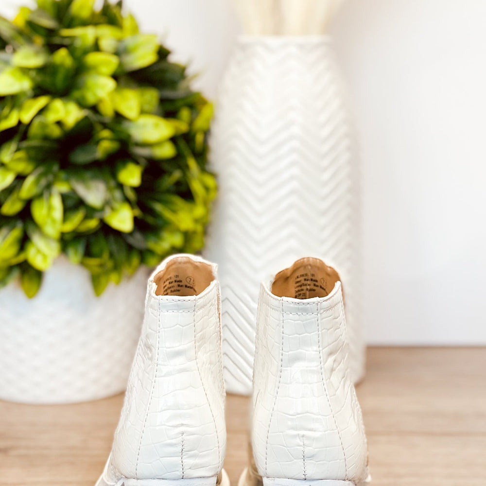 
                      
                        Tarim Bootie in White Croc
                      
                    